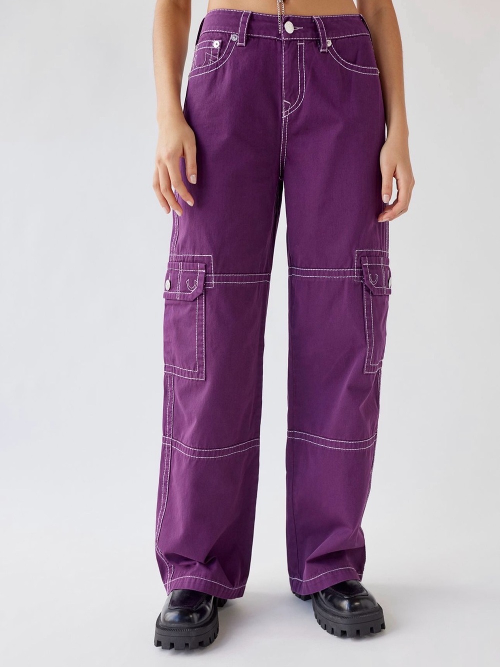 True Religion Purple Wide-Leg Cargo Pants for